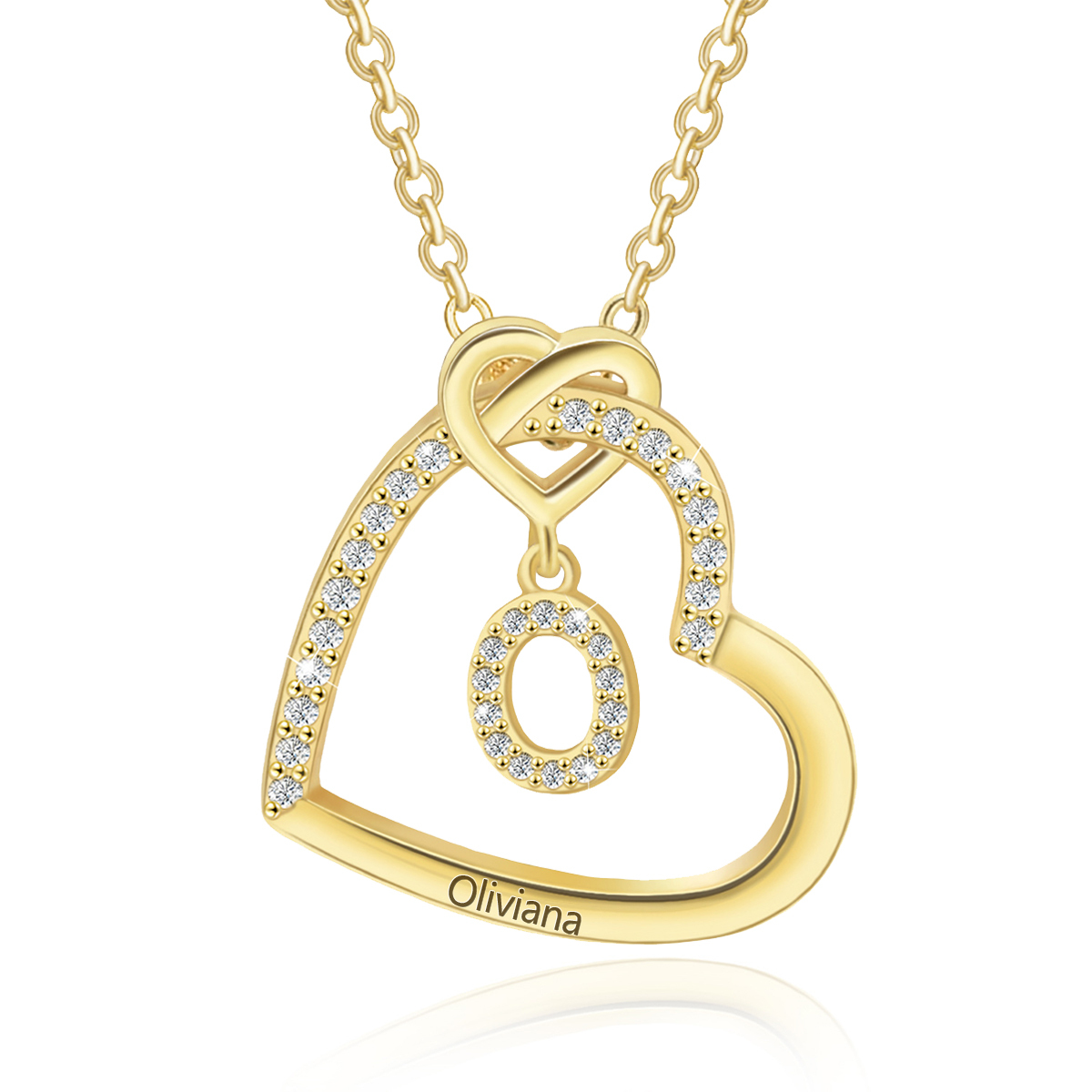 Personalized Letter Necklace 2 Hearts Custom Name & Letter Pendant Gift for Her | Jessemade