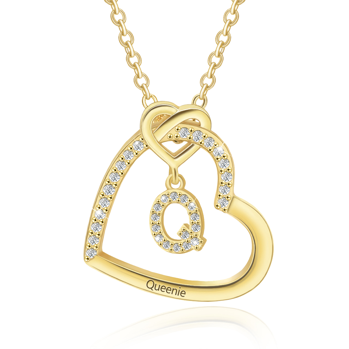 Personalized Letter Necklace 2 Hearts Custom Name & Letter Pendant Gift for Her | Jessemade