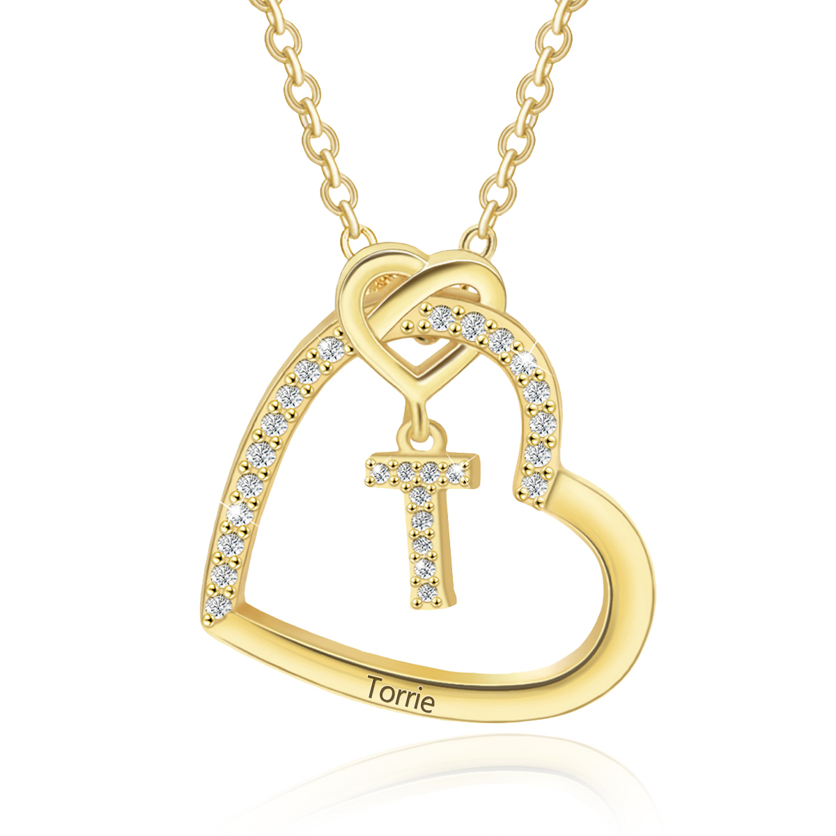 Personalized Letter Necklace 2 Hearts Custom Name & Letter Pendant Gift for Her | Jessemade