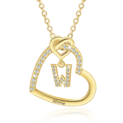Personalized Letter Necklace 2 Hearts Custom Name & Letter Pendant Gift for Her | Jessemade