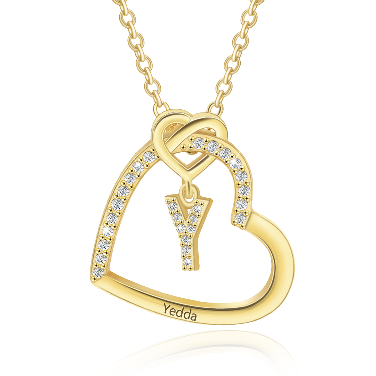 Personalized Letter Necklace 2 Hearts Custom Name & Letter Pendant Gift for Her | Jessemade