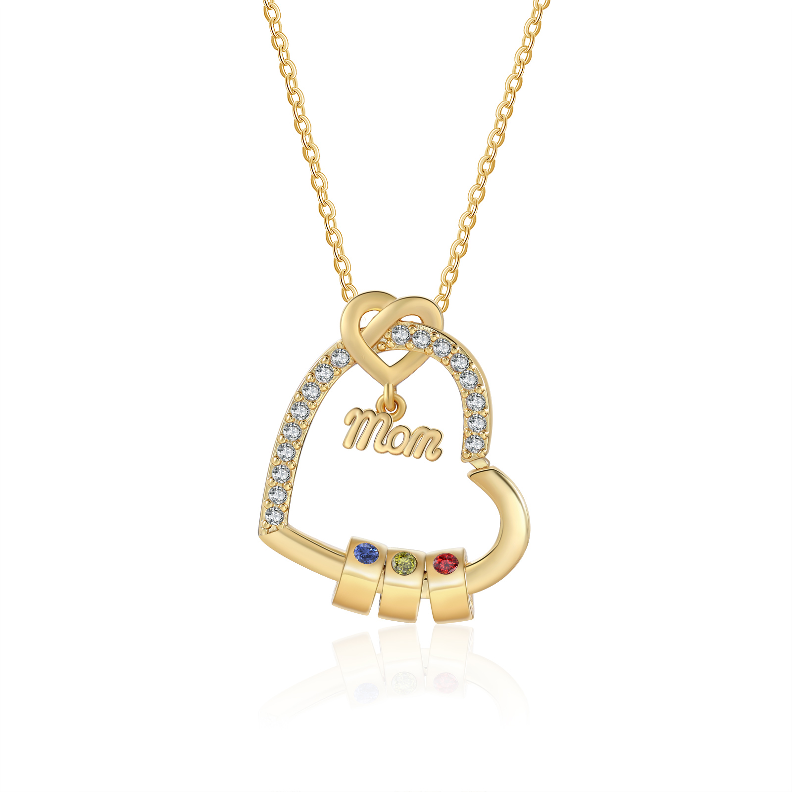 3 Names & Birthstone - Personalized Mother’s Day Necklace with Name, Title & Birthstone - Heart Pendant for Mom, Grandma - Mother's Day