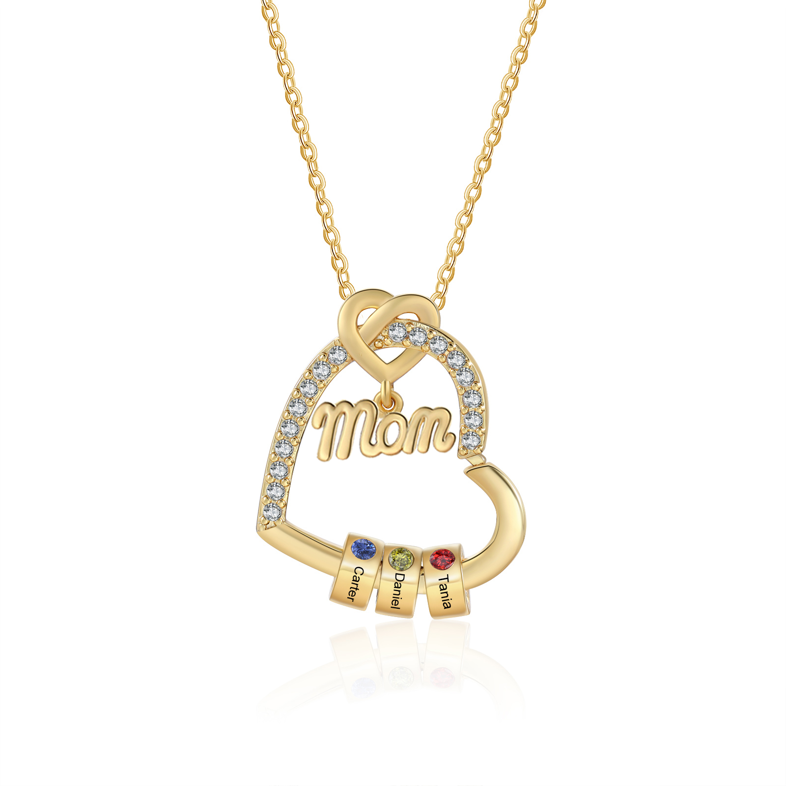 Personalized Heart Necklace for Mom with 1-5 Names and Birthstones – Custom Mother’s Day Pendant with Name, Title & Birthstone Gift for Mom or Grandma