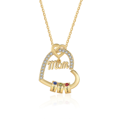 Personalized Heart Necklace for Mom with 1-5 Names and Birthstones – Custom Mother’s Day Pendant with Name, Title & Birthstone Gift for Mom or Grandma