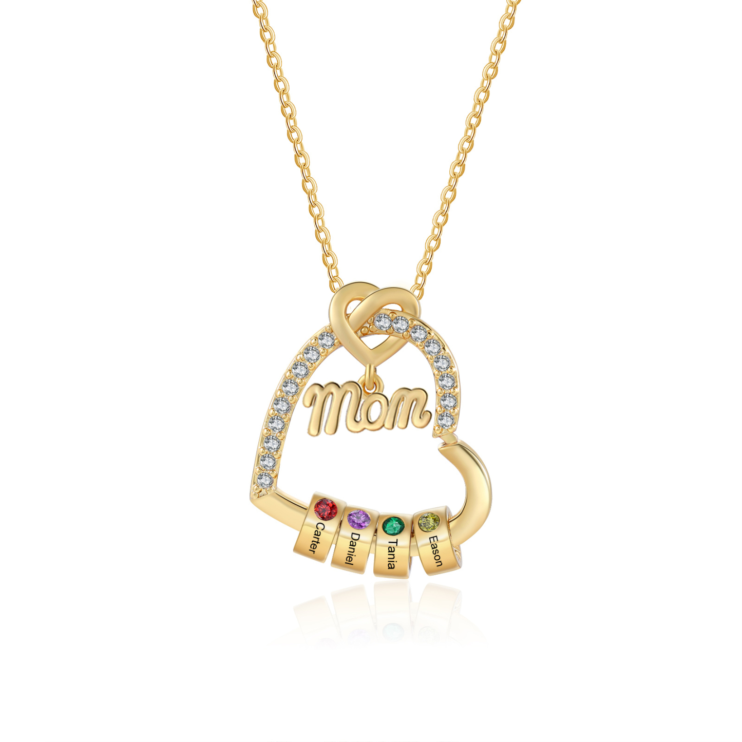 Personalized Heart Necklace for Mom with 1-5 Names and Birthstones – Custom Mother’s Day Pendant with Name, Title & Birthstone Gift for Mom or Grandma