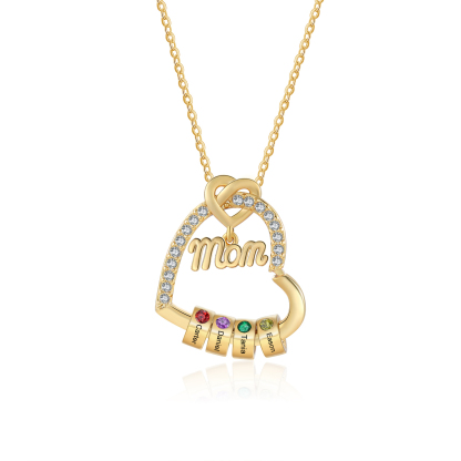 Personalized Heart Necklace for Mom with 1-5 Names and Birthstones – Custom Mother’s Day Pendant with Name, Title & Birthstone Gift for Mom or Grandma
