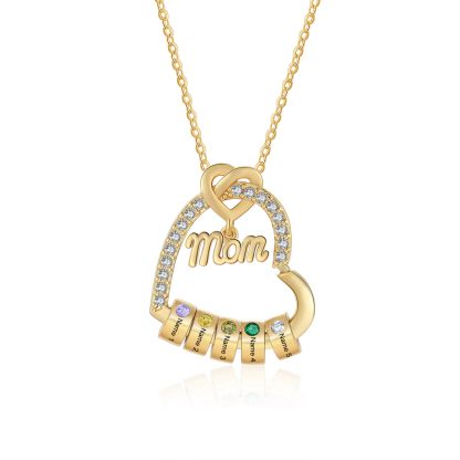 Personalized Heart Necklace for Mom with 1-5 Names and Birthstones – Custom Mother’s Day Pendant with Name, Title & Birthstone Gift for Mom or Grandma