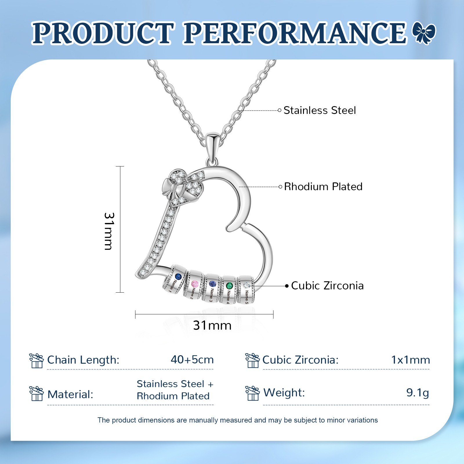 5 Names & 5 Birthstones - Personalized Heart Birthstone Necklace - Custom Necklace Gift for Mom - Mother's Day | Jessemade