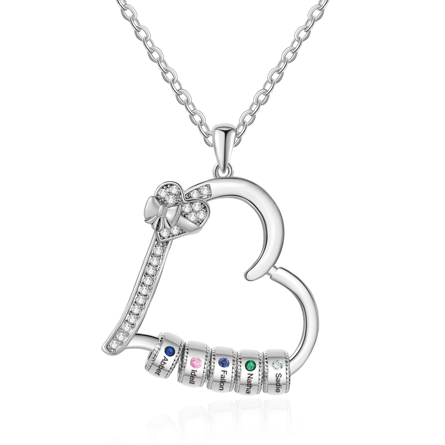 5 Names & 5 Birthstones - Personalized Heart Birthstone Necklace - Custom Necklace Gift for Mom - Mother's Day | Jessemade