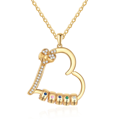 5 Names & 5 Birthstones - Personalized Heart Birthstone Necklace - Custom Necklace Gift for Mom - Mother's Day | Jessemade
