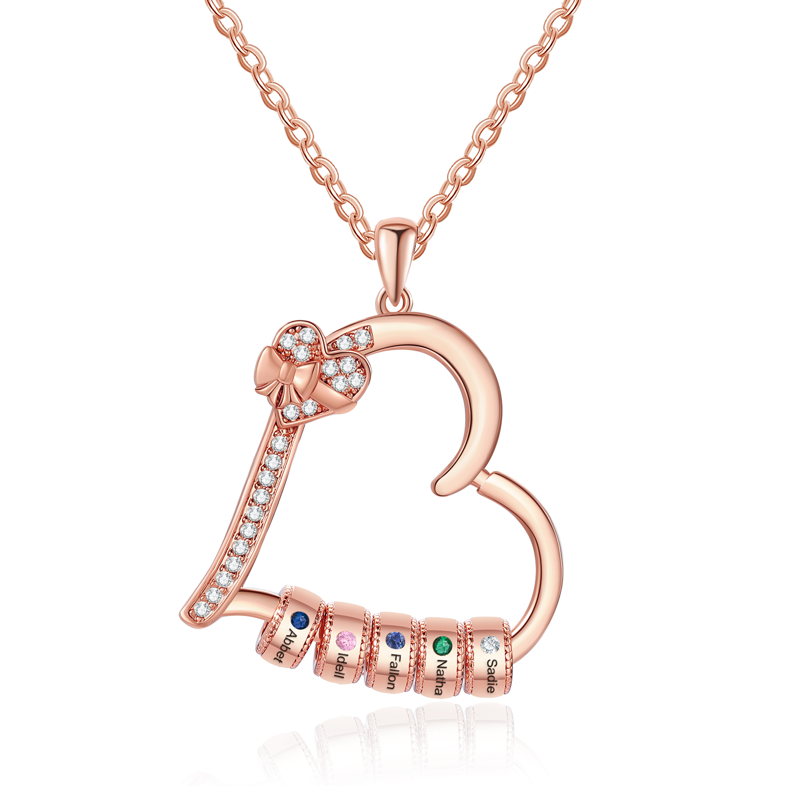 5 Names & 5 Birthstones - Personalized Heart Birthstone Necklace - Custom Necklace Gift for Mom - Mother's Day | Jessemade