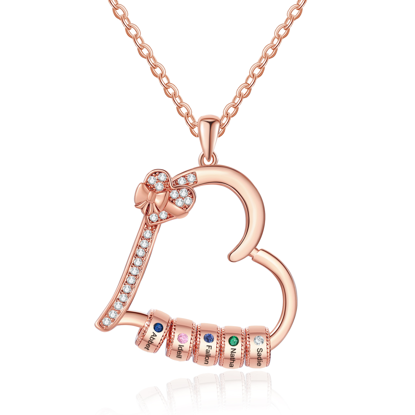 5 Names & 5 Birthstones - Personalized Heart Birthstone Necklace - Custom Necklace Gift for Mom - Mother's Day | Jessemade