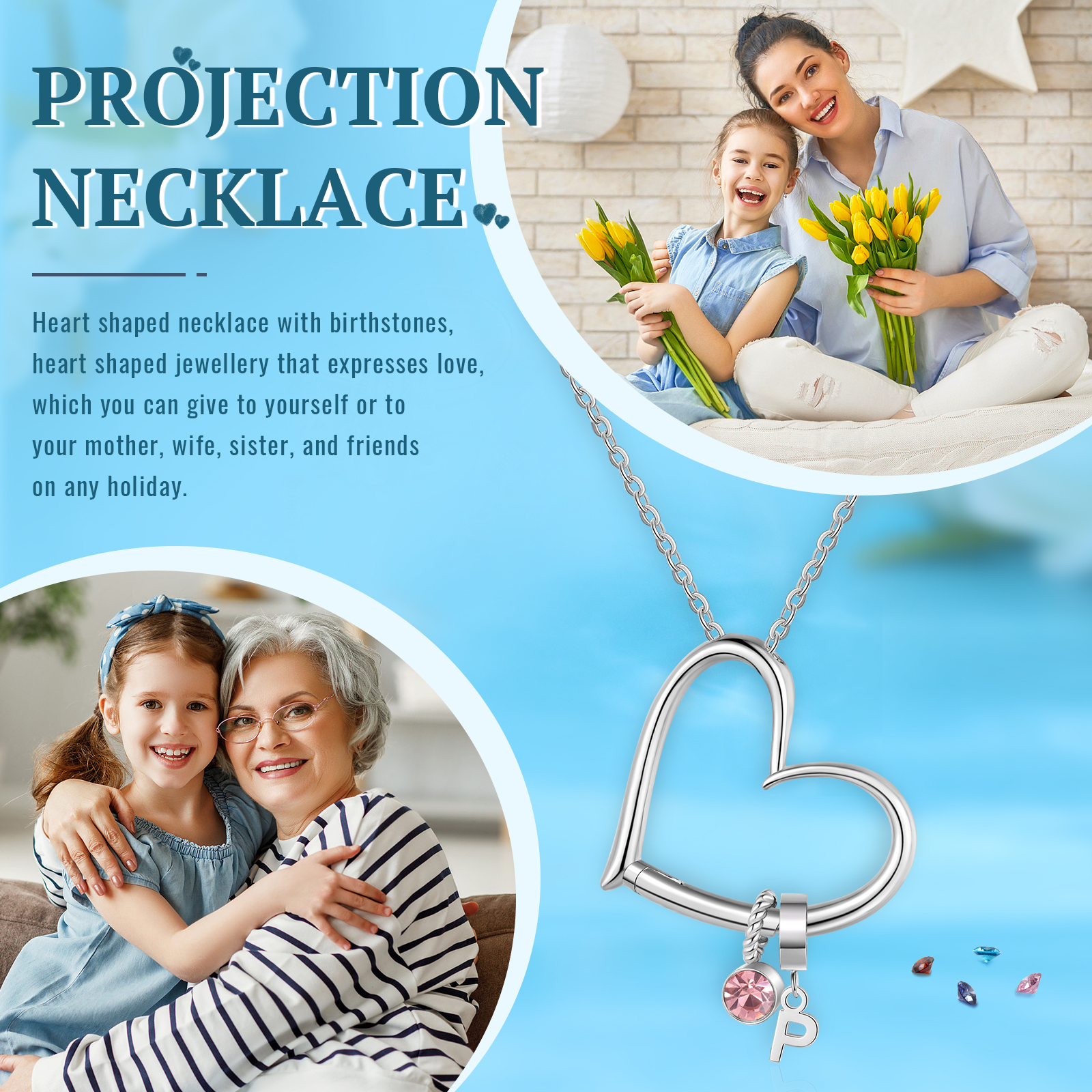 Personalized Women’s Necklace - Minimalist Heart Pendant Gift With Initial & Birthstone | Jessemade