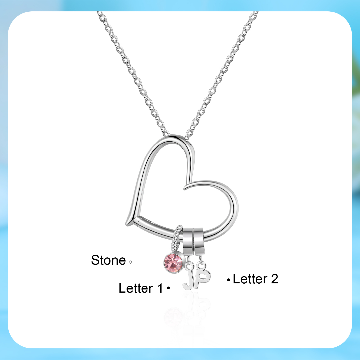 2 Letters - Personalized Women’s Necklace - Minimalist Heart Pendant Gift With Initial & Birthstone | Jessemade