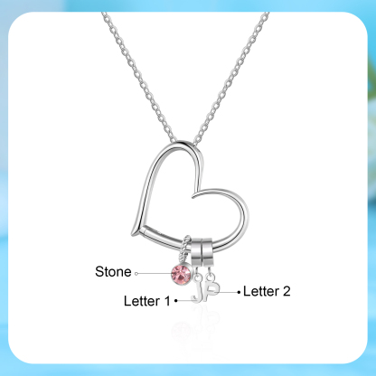 2 Letters - Personalized Women’s Necklace - Minimalist Heart Pendant Gift With Initial & Birthstone | Jessemade