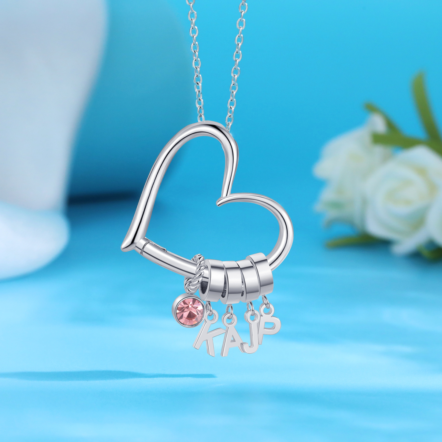 4 Letters - Personalized Women’s Necklace - Minimalist Heart Pendant Gift With Initial & Birthstone | Jessemade