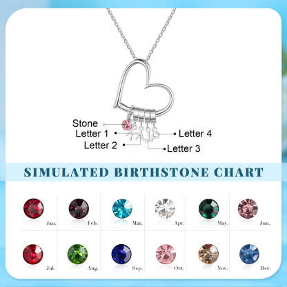 4 Letters - Personalized Women’s Necklace - Minimalist Heart Pendant Gift With Initial & Birthstone | Jessemade