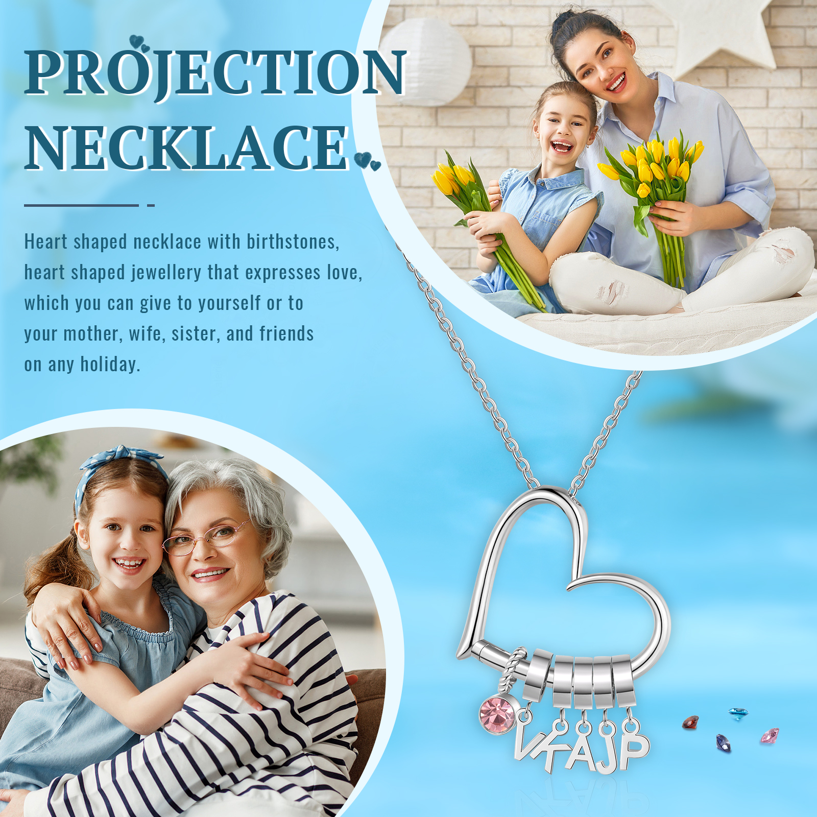 5 Letters - Personalized Women’s Necklace - Minimalist Heart Pendant Gift With Initial & Birthstone | Jessemade