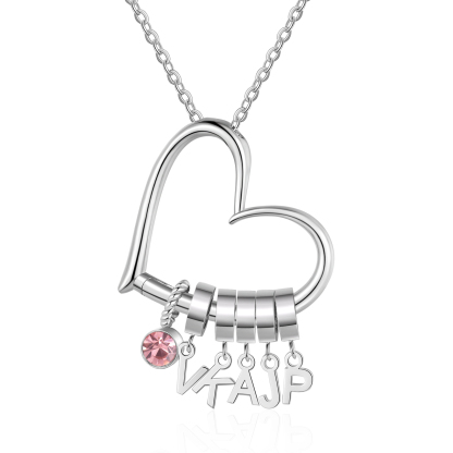 5 Letters - Personalized Women’s Necklace - Minimalist Heart Pendant Gift With Initial & Birthstone | Jessemade