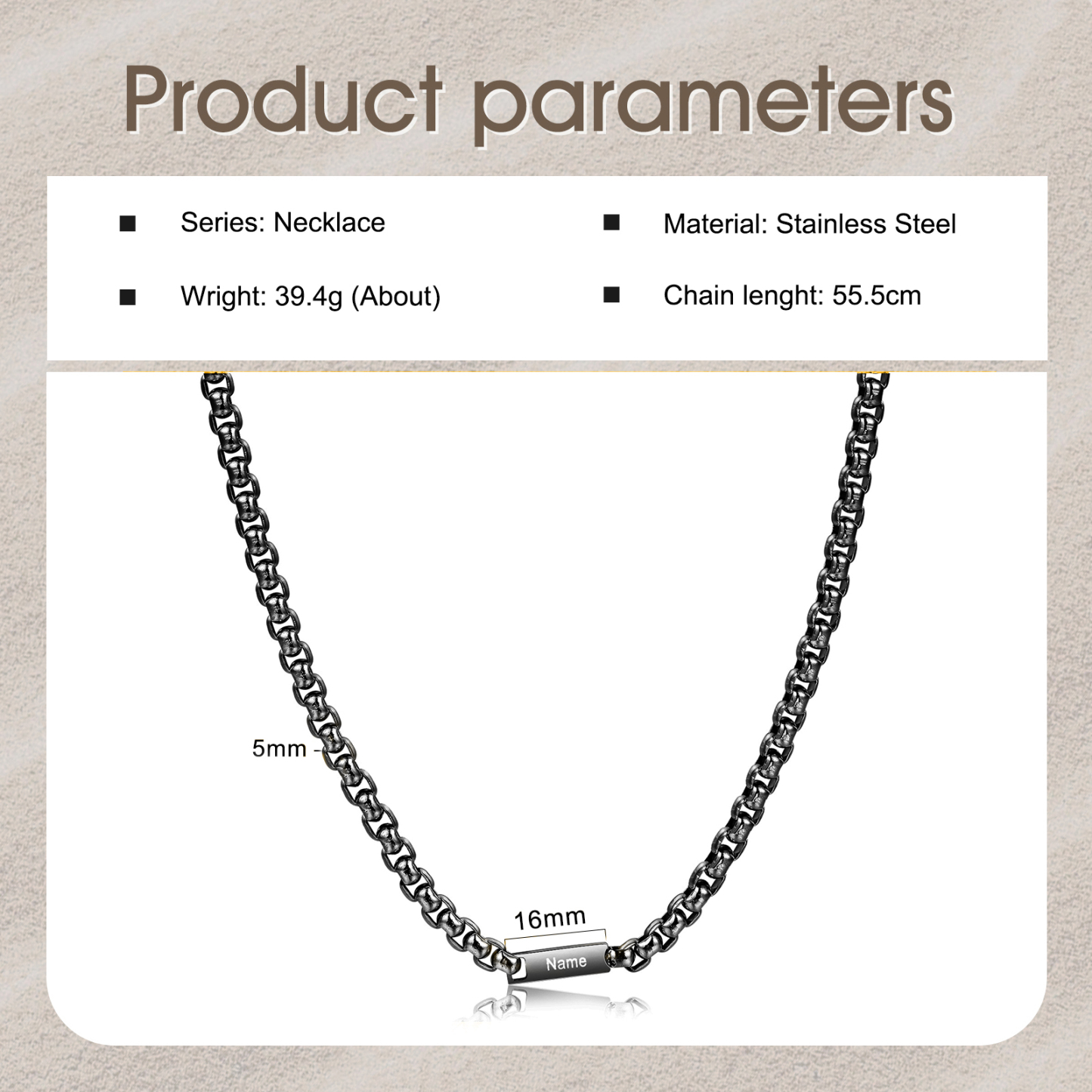 1 name - Personalized Engraved Bar necklace – Unique Name Bar Stainless Steel Chain for Dad