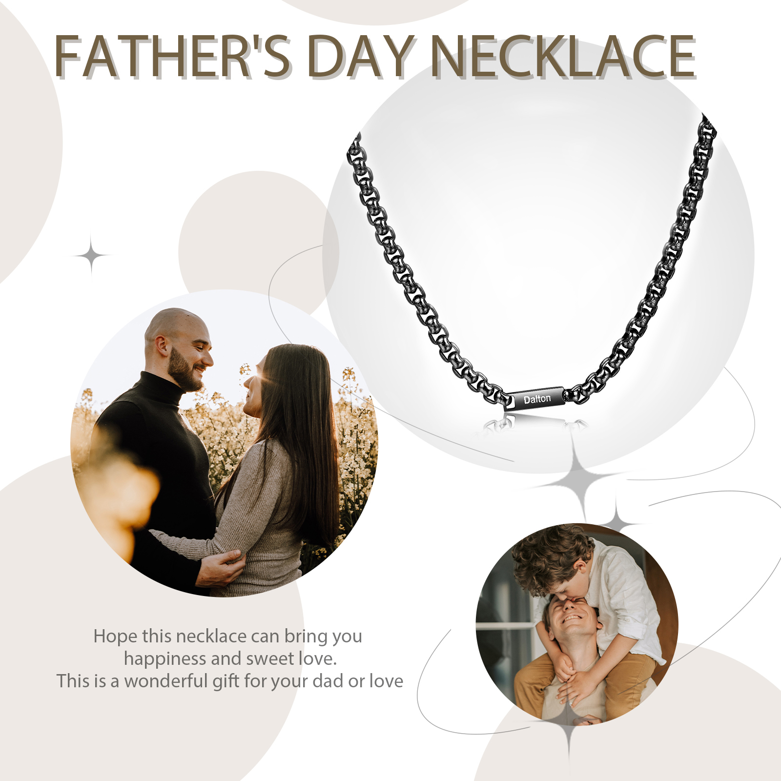 1 name - Personalized Engraved Bar necklace – Unique Name Bar Stainless Steel Chain for Dad