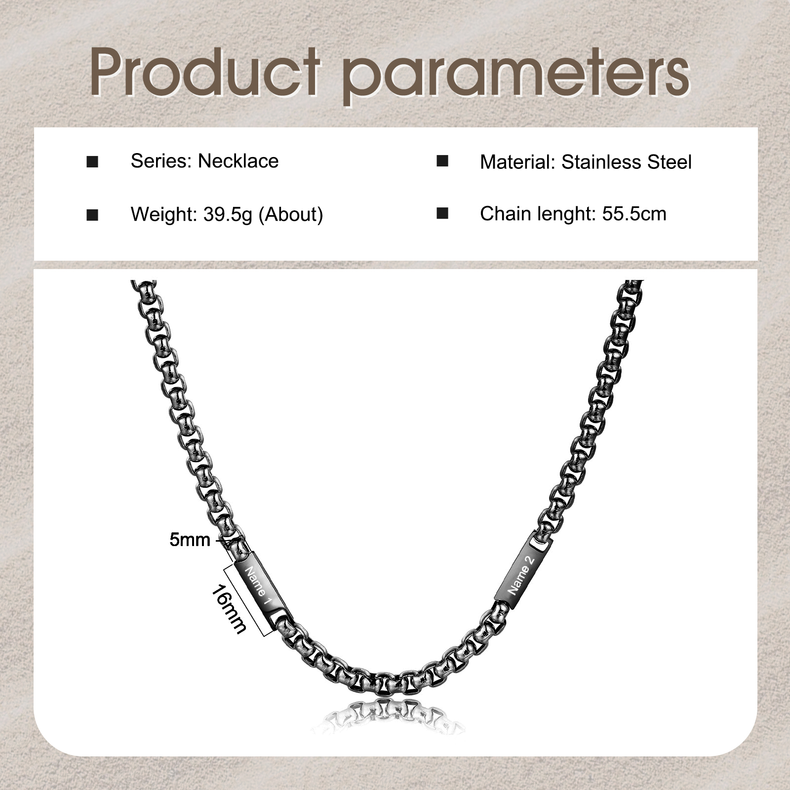2 names - Personalized Engraved Bar necklace – Unique Name Bar Stainless Steel Chain for Dad