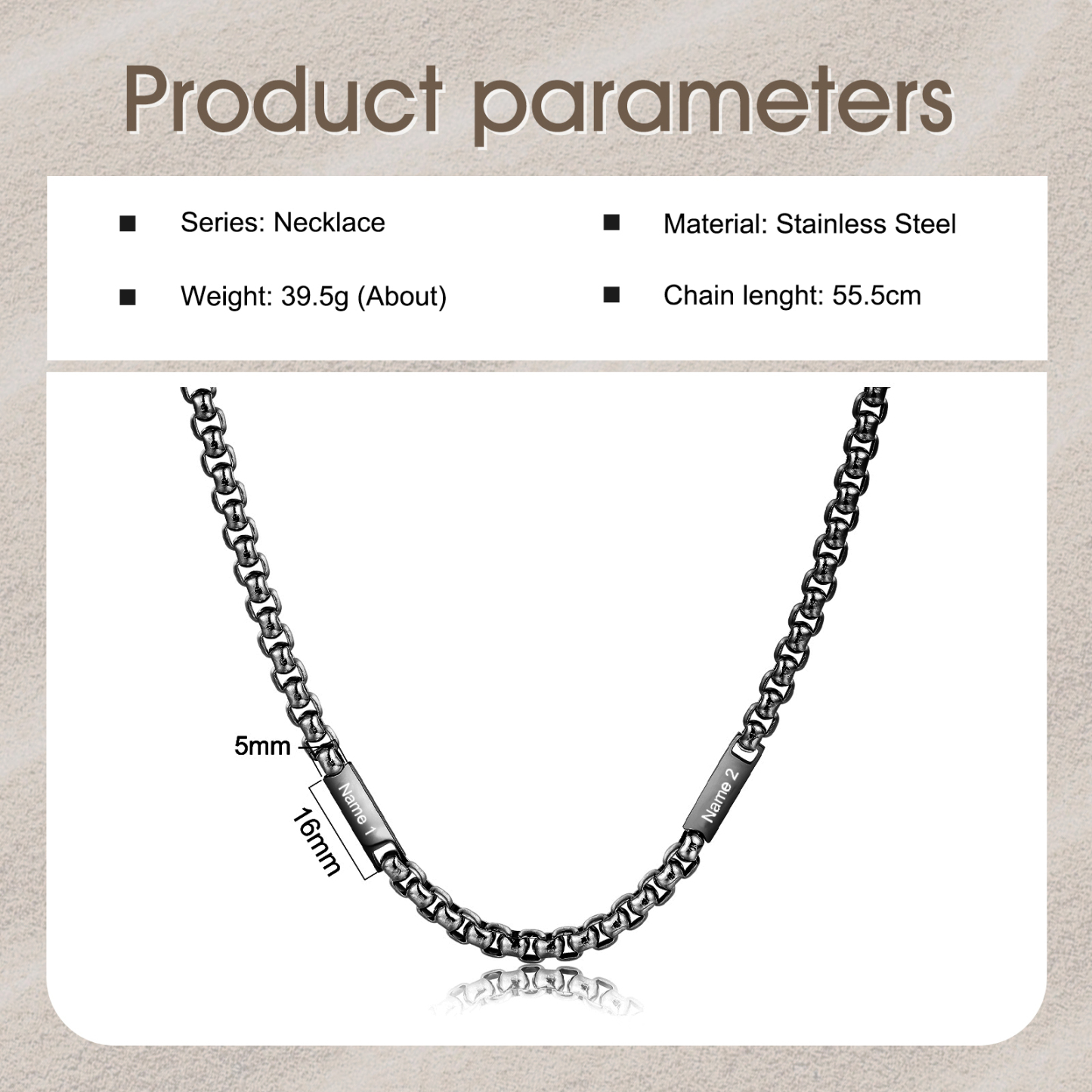 2 names - Personalized Engraved Bar necklace – Unique Name Bar Stainless Steel Chain for Dad