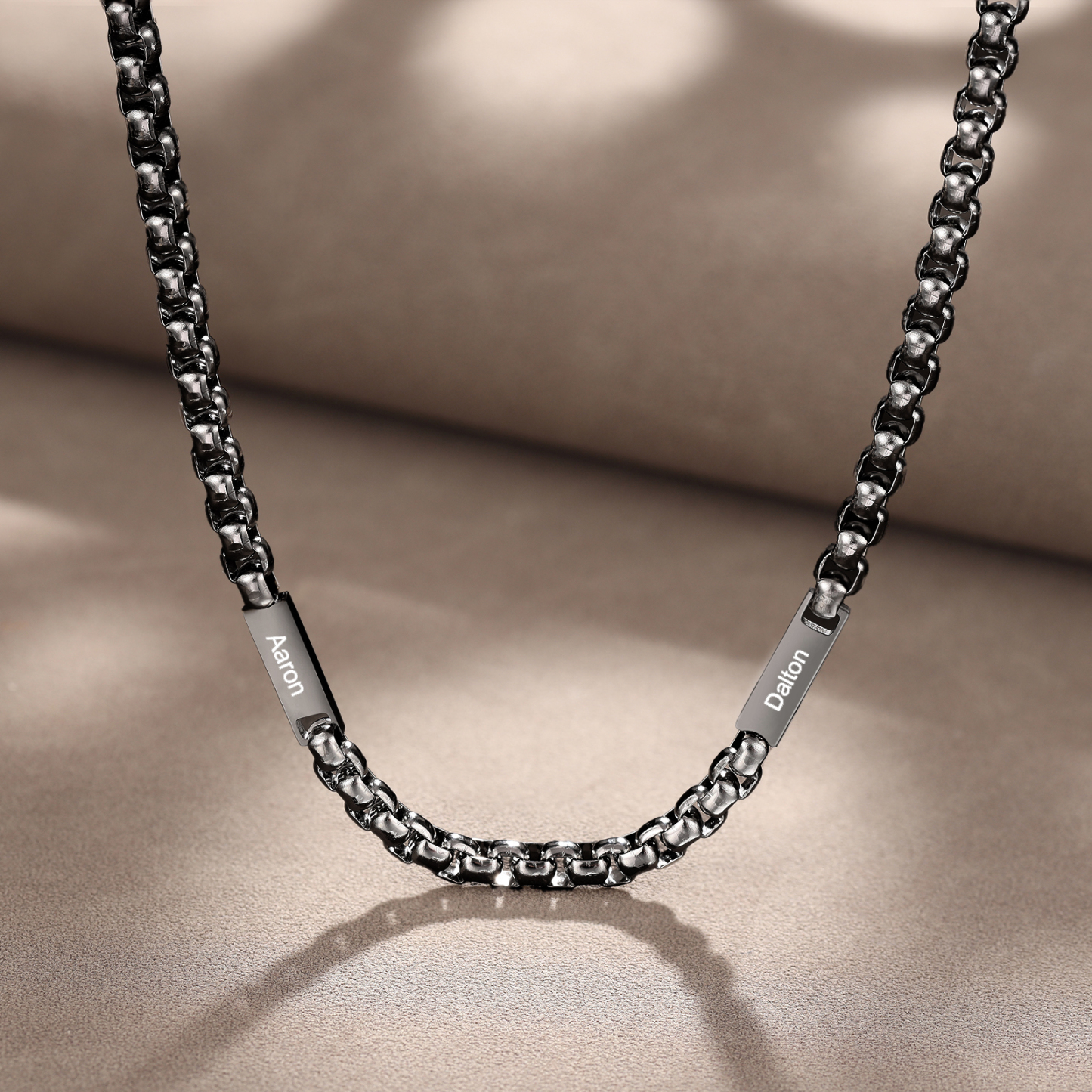 2 names - Personalized Engraved Bar necklace – Unique Name Bar Stainless Steel Chain for Dad