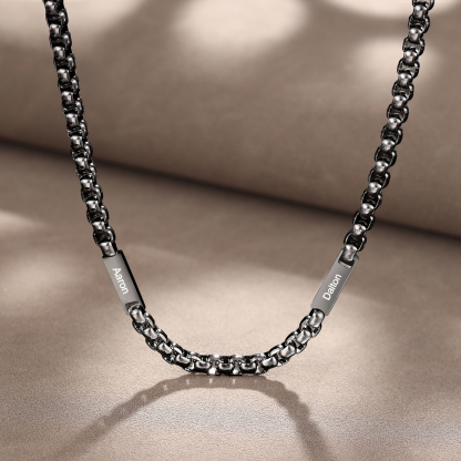 2 names - Personalized Engraved Bar necklace – Unique Name Bar Stainless Steel Chain for Dad