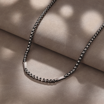 2 names - Personalized Engraved Bar necklace – Unique Name Bar Stainless Steel Chain for Dad
