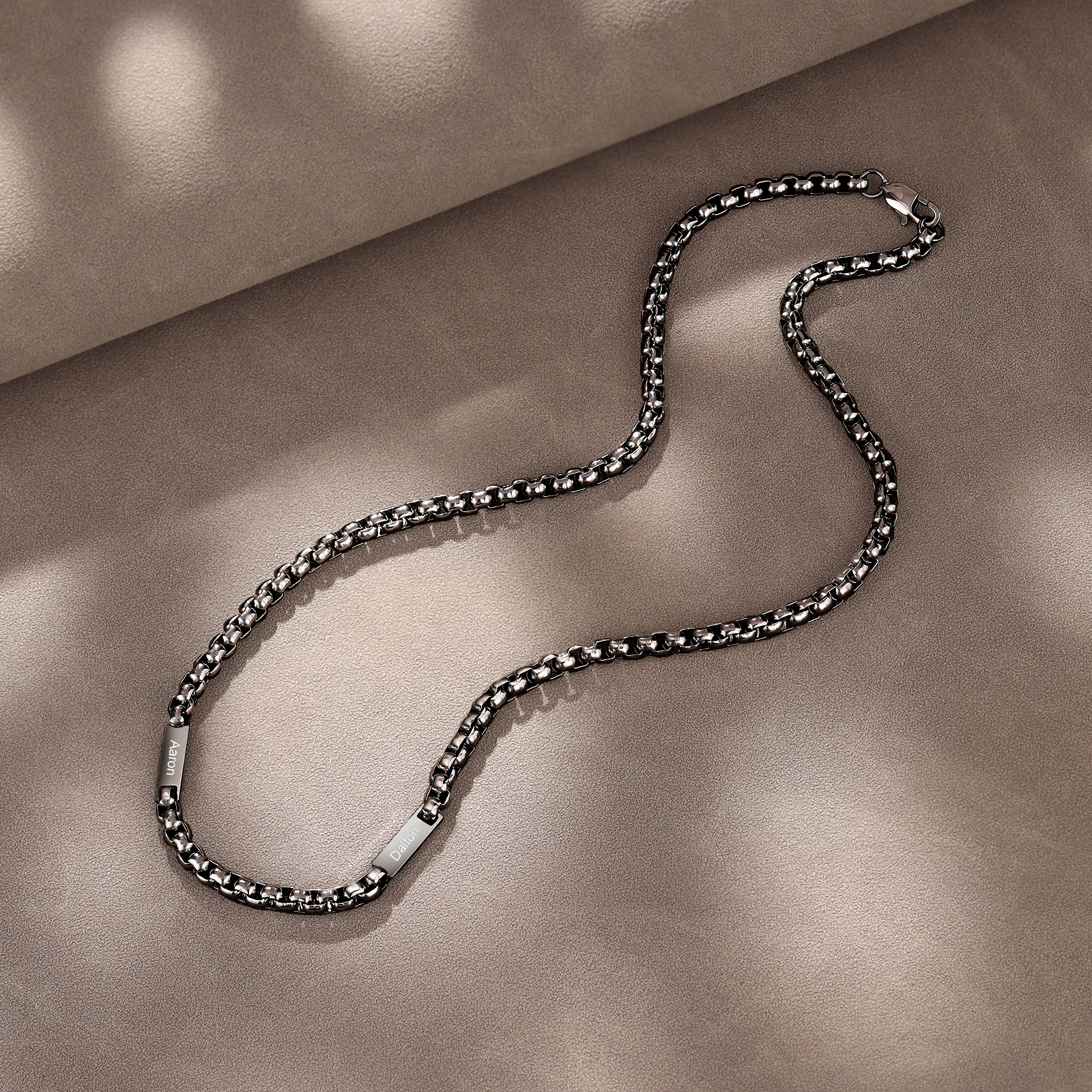 2 names - Personalized Engraved Bar necklace – Unique Name Bar Stainless Steel Chain for Dad