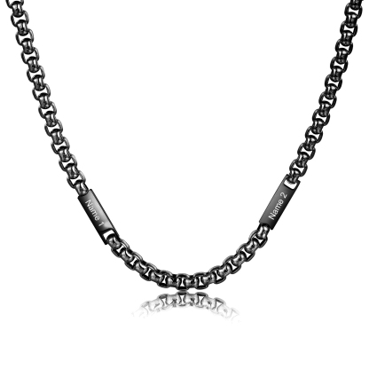 2 names - Personalized Engraved Bar necklace – Unique Name Bar Stainless Steel Chain for Dad