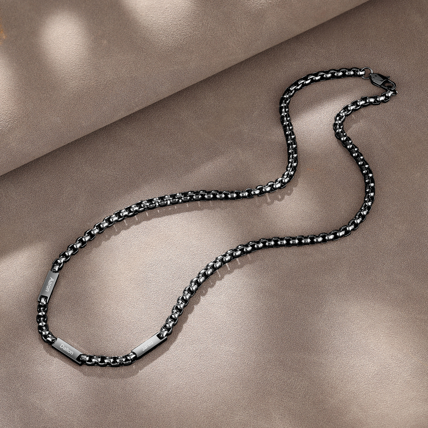 3 names - Personalized Engraved Bar necklace – Unique Name Bar Stainless Steel Chain for Dad