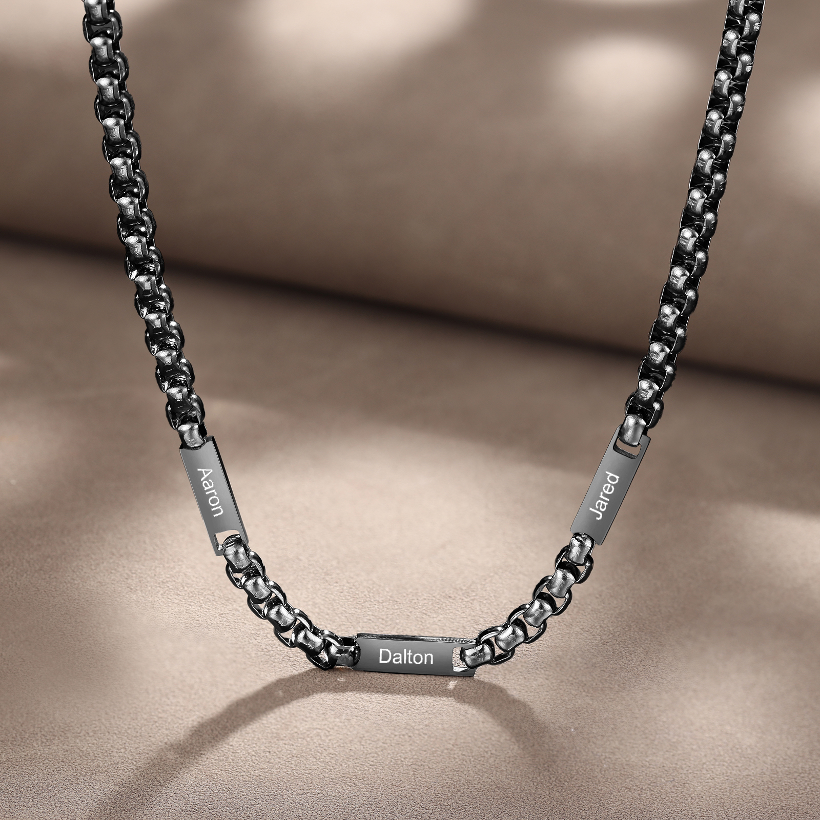 3 names - Personalized Engraved Bar necklace – Unique Name Bar Stainless Steel Chain for Dad