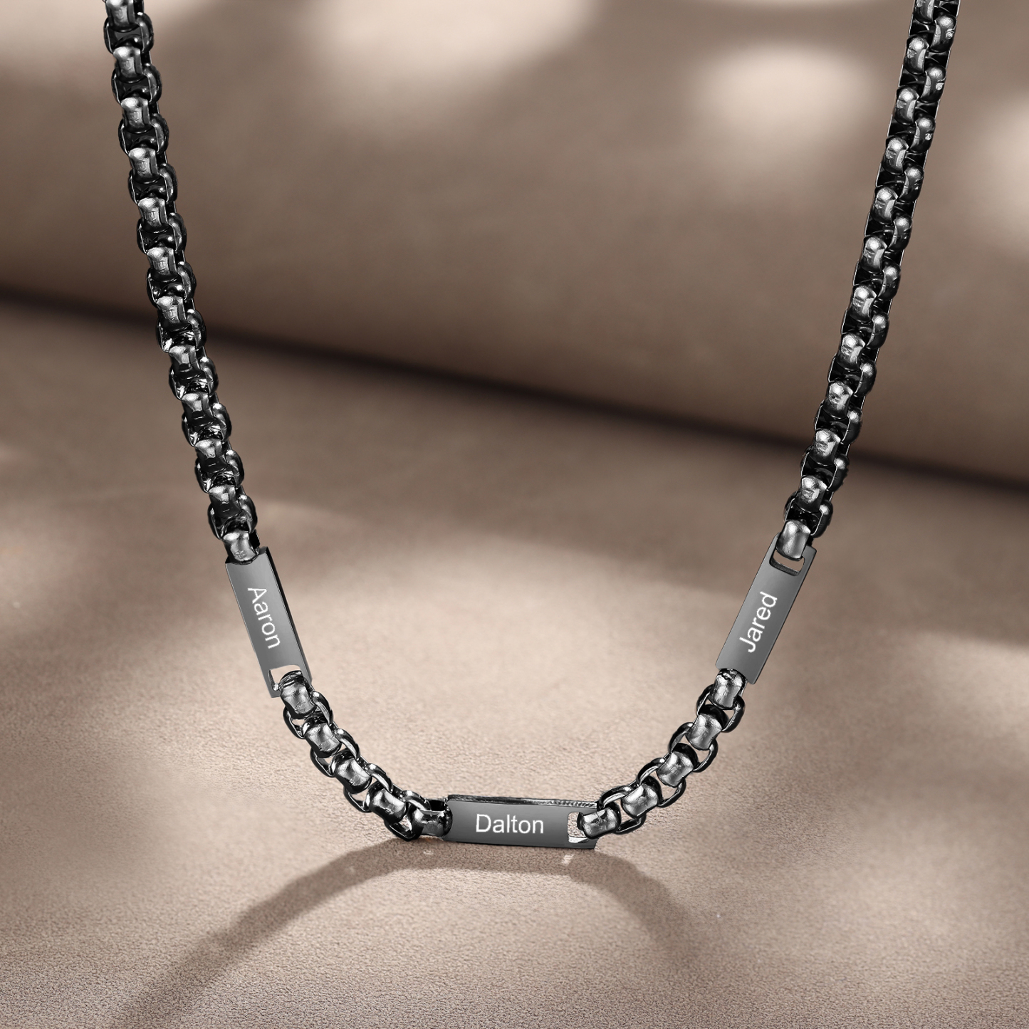 3 names - Personalized Engraved Bar necklace – Unique Name Bar Stainless Steel Chain for Dad