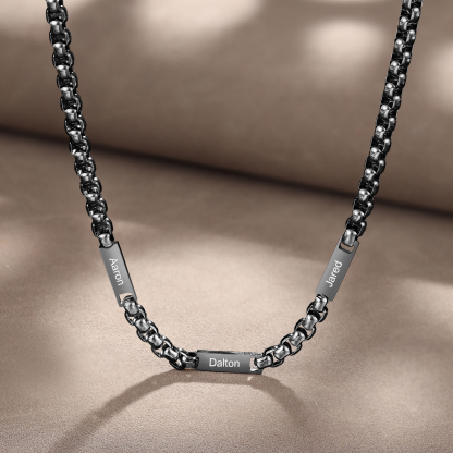 3 names - Personalized Engraved Bar necklace – Unique Name Bar Stainless Steel Chain for Dad