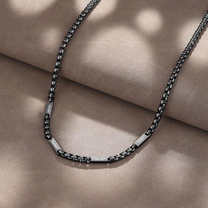 4 names - Personalized Engraved Bar necklace – Unique Name Bar Stainless Steel Chain for Dad