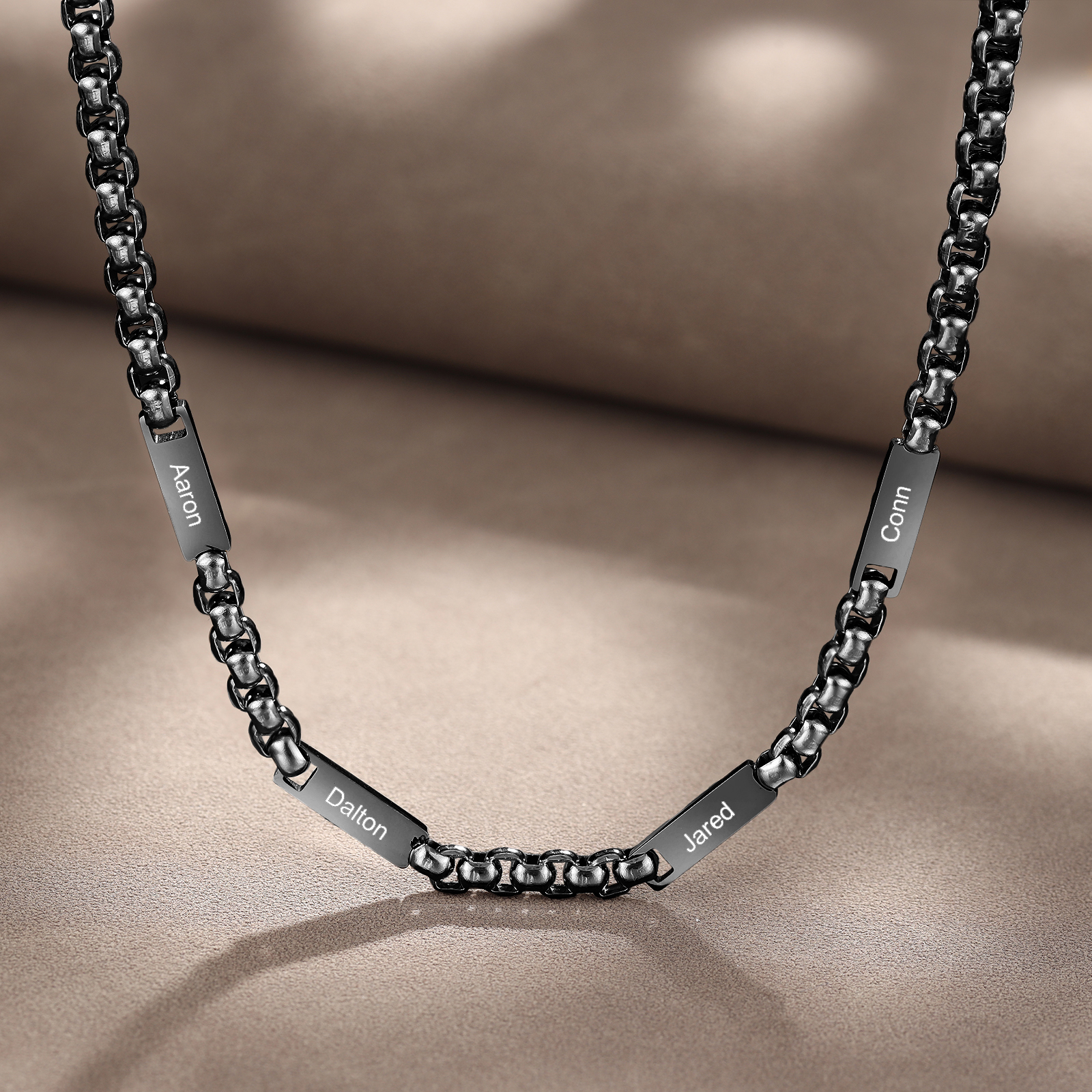 4 names - Personalized Engraved Bar necklace – Unique Name Bar Stainless Steel Chain for Dad