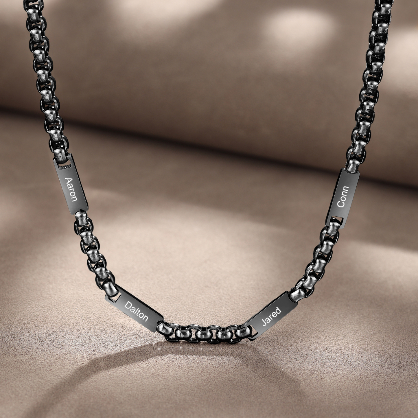 4 names - Personalized Engraved Bar necklace – Unique Name Bar Stainless Steel Chain for Dad