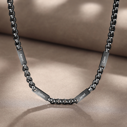 4 names - Personalized Engraved Bar necklace – Unique Name Bar Stainless Steel Chain for Dad