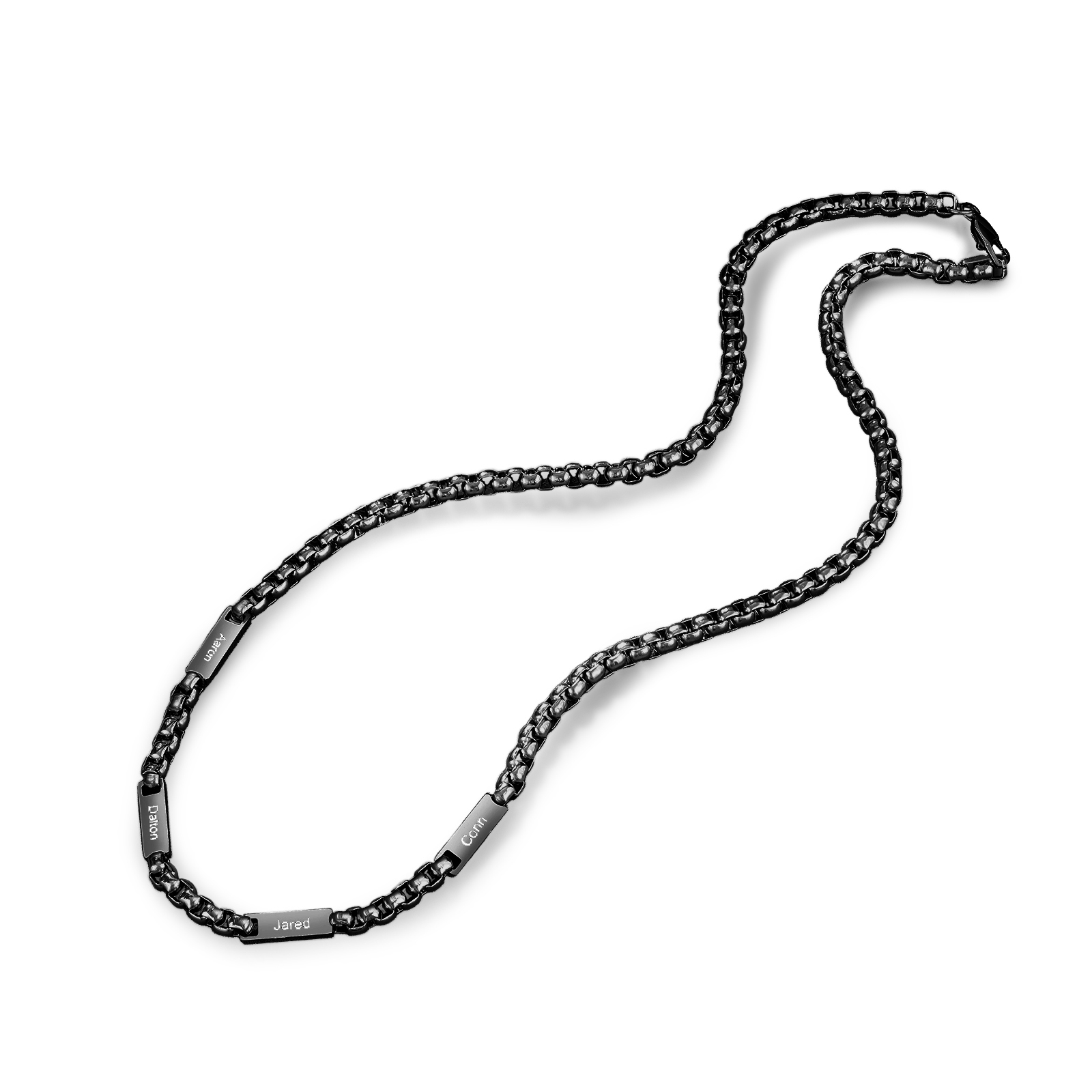 4 names - Personalized Engraved Bar necklace – Unique Name Bar Stainless Steel Chain for Dad