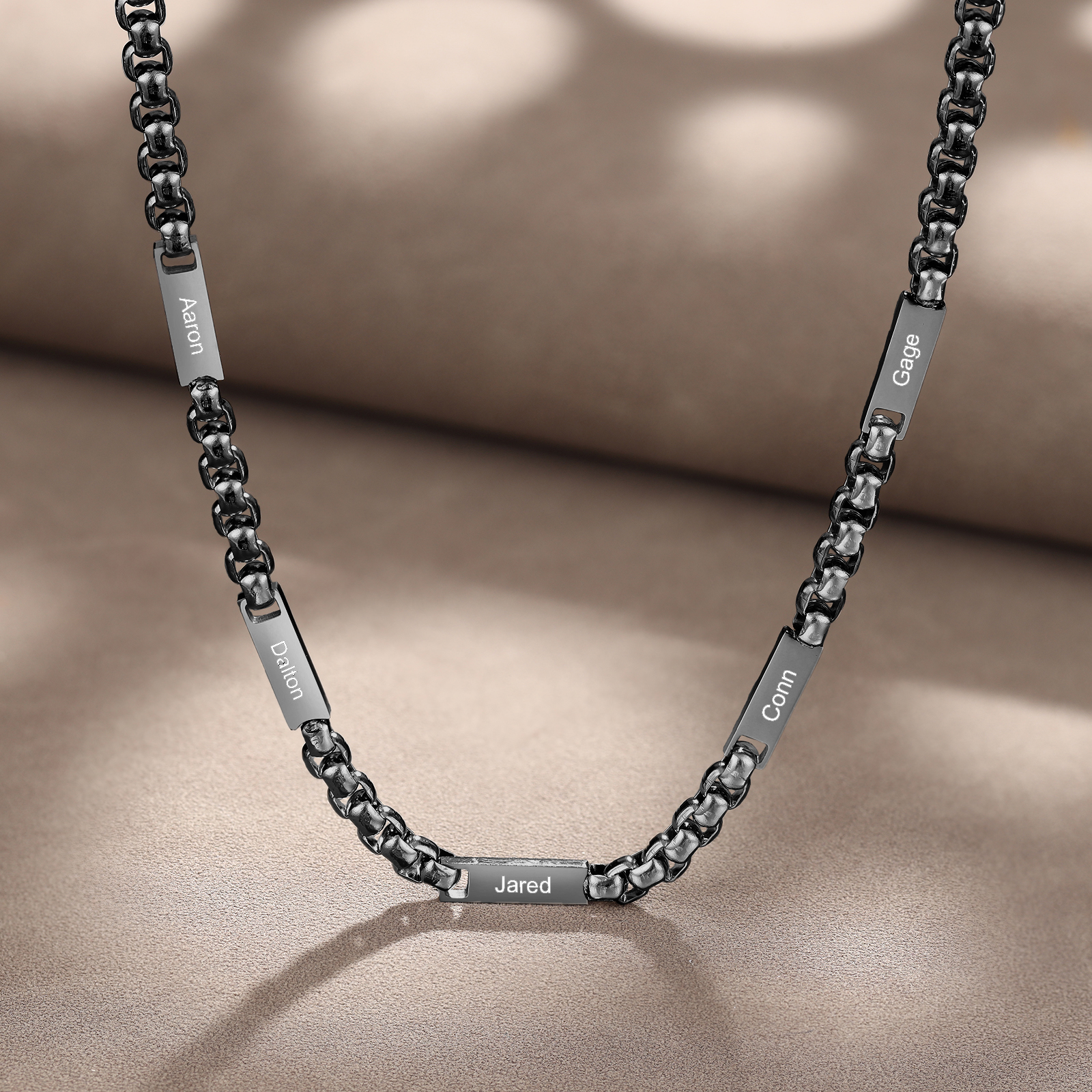 5 names - Personalized Engraved Bar necklace – Unique Name Bar Stainless Steel Chain for Dad