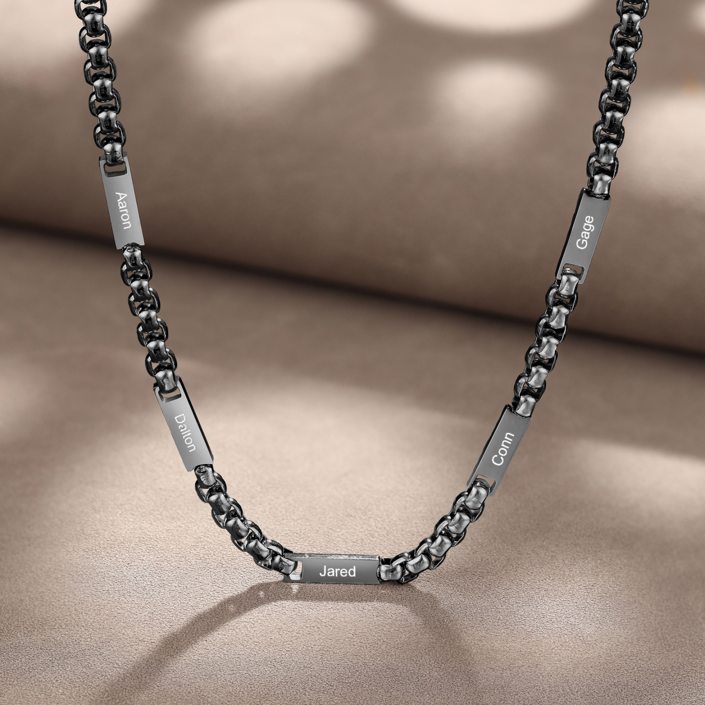 5 names - Personalized Engraved Bar necklace – Unique Name Bar Stainless Steel Chain for Dad