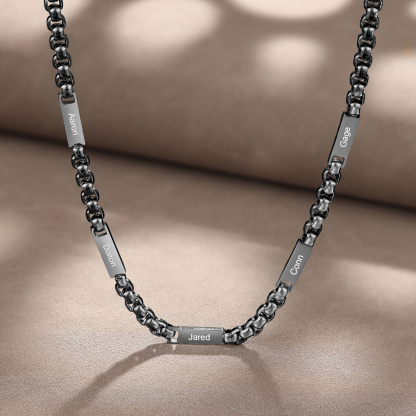 5 names - Personalized Engraved Bar necklace – Unique Name Bar Stainless Steel Chain for Dad