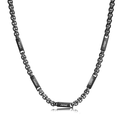 5 names - Personalized Engraved Bar necklace – Unique Name Bar Stainle