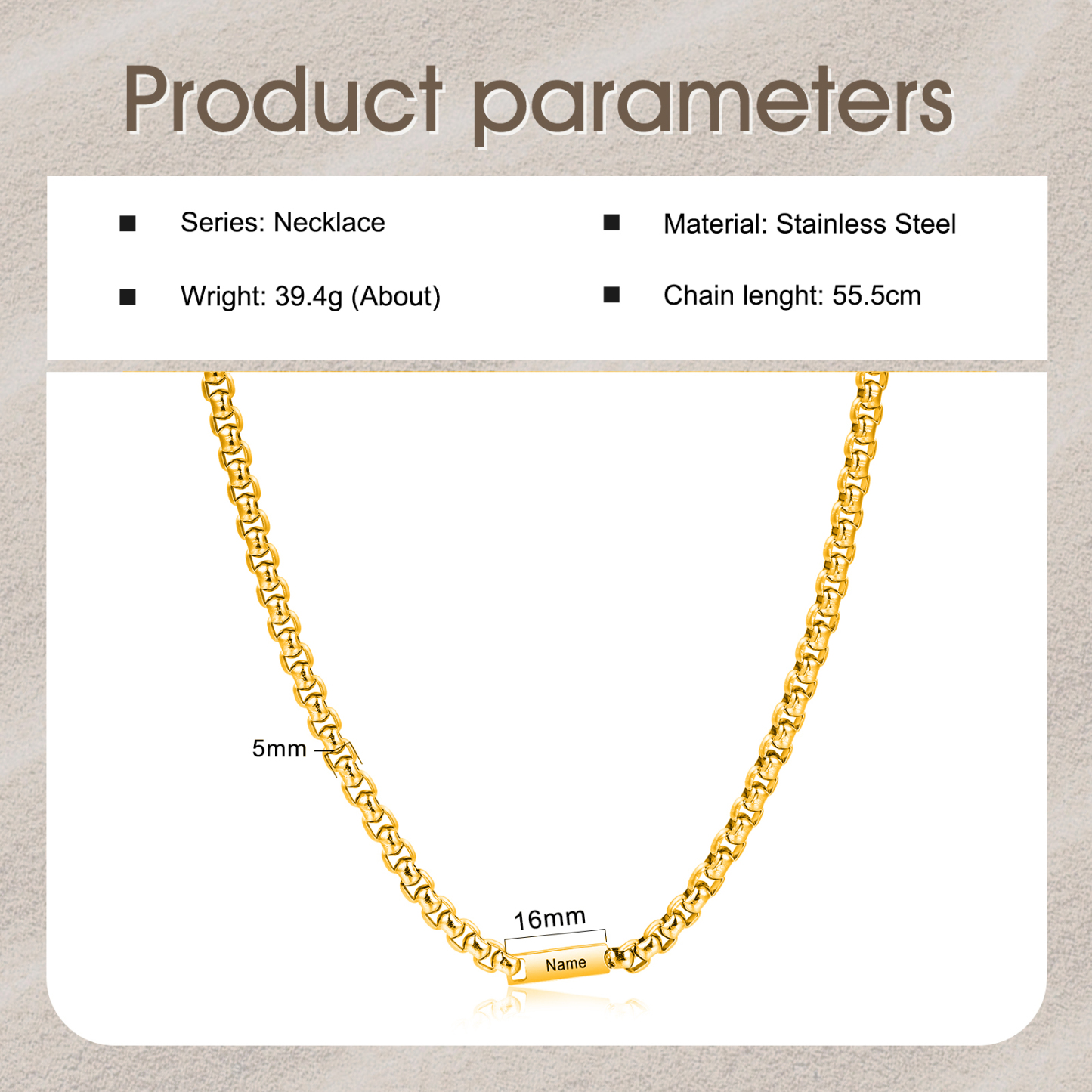 1 name - Personalized Engraved Bar necklace – Unique Name Bar Stainless Steel Chain for Dad