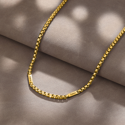 2 names - Personalized Engraved Bar necklace – Unique Name Bar Stainless Steel Chain for Dad