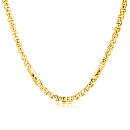 2 names - Personalized Engraved Bar necklace – Unique Name Bar Stainless Steel Chain for Dad