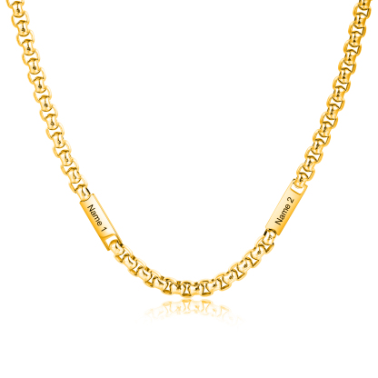 2 names - Personalized Engraved Bar necklace – Unique Name Bar Stainless Steel Chain for Dad