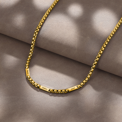 3 names - Personalized Engraved Bar necklace – Unique Name Bar Stainless Steel Chain for Dad